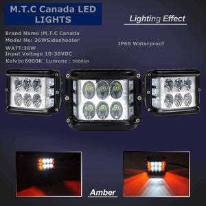 M0462 M.T.C Canada® :Side Shooter LED Pods 4 Inch Strobe Lights Dual Color Light Bar White Amber Fog Lights Flash Yellow Off Road Driving Light for Truck Boat. Pack of 2