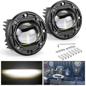 M0577: M.T.C Canada LED 2 inch Flush Mount Round White Amber LED Driving Work Light Bar Pods Spot Off Road Fog (1 Pair)