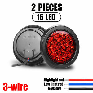 M0602:M.T.C Canada 4inch Round Red 16 LED Brake Stop Turn Signal Tail Light for Truck Trailer RV, 3 Available RED, Amber Yellow, White 6000K (Pack of 4 Pcs)