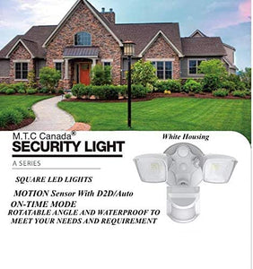 M0438 M.T.C Canada ® New Square LED Security Light (Double) 2 Head with motion sensor and Photocell with Dusk-To-Dawn Feature, 20W 2400lm )Outdoor IP65 6000K  CETL Certified