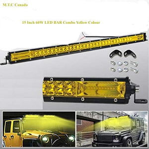 M0502 LED Bar Single Row 15 inch 60W Yellow Light Combo 6000lm , IP65 Water Proof CE, ROHS  (Pack Of 2 Piece 60W Yellow Light )