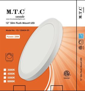 M0350 6K : Pack of 2 Piece LED Slim Panel 12 inch 24W 6K Flush Mount Ceiling Light Fixture, Round Dimmable, CETL Certified 6000K