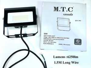 (Pack of 2 Piece) M0660: M.T.C Canada LED 50W=500W Halogen 6000K Flood Light 6250lm Ip65 Input 120AC with Flush Mount Bracket CUL