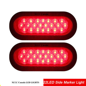 M0598: M.T.C Canada 22LED 6" Oval Truck Trailer Stop Turn Tail Brake Lights, Backup Light w/Grommet Red Waterproof(Pack of 4 Pcs)