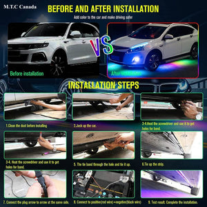 M0566 : M.T.C Canada Car Underglow Lights,4 Pcs Exterior LED Light Kit with 16 Million Colors, Bluetooth BLE App Control,Sync to Music,Waterproof for SUVs,Cars,Trucks.(2 x90CM +2 x 120CM)