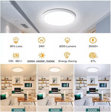 M0561:(Pack of 2 Piece) LED Slim Panel 12 inch 24W, 3CCT (3K-5K) Change Colour With Button) Flush Mount Ceiling Light Fixture, Round Dimmable, CETL Certified