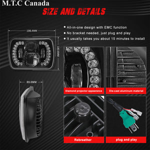 M0532 :M.T.C Canada LED 5x7/7x6 Head light 60W 6000lm Hi/Low And DRL 6000K and Turn Amber DOT Approved Replacement For H6064