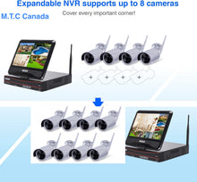 M0479: [8CH, Expandable] All in one with 10.1" Monitor Wireless Security Camera System, M.T.C Canada CCTV Surveillance 8CH 1080P NVR, 4pcs 1080P Indoor Outdoor Night Vision Camera, 2TB Hard Driv