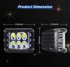 M0462 M.T.C Canada® :Side Shooter LED Pods 4 Inch Strobe Lights Dual Color Light Bar White Amber Fog Lights Flash Yellow Off Road Driving Light for Truck Boat. Pack of 2