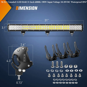 M0505 M.T.C Canada® 31 inch LED Light Bar 198W Light Bar Combo 6000K Input 10-30VDC with 66pcs 3W Led Chips Driving Light for Off-Road Truck 4x4 Military Mining Boating Farming and Heavy Equipment