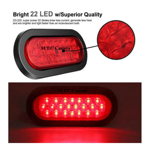M0598: M.T.C Canada 22LED 6" Oval Truck Trailer Stop Turn Tail Brake Lights, Backup Light w/Grommet Red Waterproof(Pack of 4 Pcs)