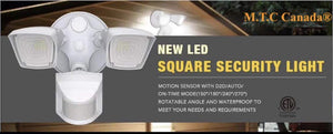 M0438 M.T.C Canada ® New Square LED Security Light (Double) 2 Head with motion sensor and Photocell with Dusk-To-Dawn Feature, 20W 2400lm )Outdoor IP65 6000K  CETL Certified