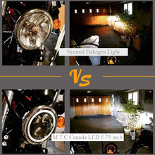 M0482: M.T.C Canada 5.75 Inch for Harley Sportster Iron 883 1200 Dyna Street Bob 5.75 50W LED Headlight 6000K 5 3/4 Inch Halo Ring Turn Signal Lights Motorcycle Headlights DOT Approved