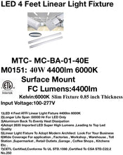 ( Pack of 10 ) M0151 / 6K Linkable series :M.T.C Canada  4 Feet LED Linear Linkable Light Fixture  40W 6000K 4400Lm With 4 Inch Junction BOX Cover Plate 100V-277V CETL