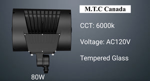 (Pack of 2 Piece) M0661: M.T.C Canada LED 80W=800W Hhalogen 6000K Flood Light 10,000lm Ip65 Input 120AC with Knuckle and J Box Fitting Plate CUL