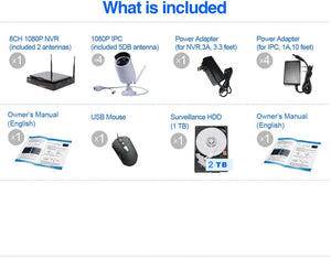 M0479: [8CH, Expandable] All in one with 10.1" Monitor Wireless Security Camera System, M.T.C Canada CCTV Surveillance 8CH 1080P NVR, 4pcs 1080P Indoor Outdoor Night Vision Camera, 2TB Hard Driv