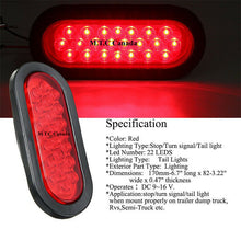 M0598: M.T.C Canada 22LED 6" Oval Truck Trailer Stop Turn Tail Brake Lights, Backup Light w/Grommet Red Waterproof(Pack of 4 Pcs)