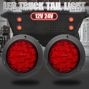 M0604-Round Red 16 LED Truck Trailer RV Brake Stop Turn Signal Rear Tail Lights (Pack of 4 Piece)
