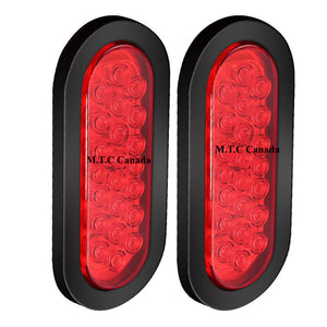 M0598: M.T.C Canada 22LED 6" Oval Truck Trailer Stop Turn Tail Brake Lights, Backup Light w/Grommet Red Waterproof(Pack of 4 Pcs)