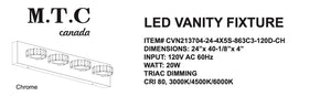 M0562 : M.T.C Canada Round Crystal LED Vanity 24 Inch LED Bath Vanity Wall Mounted Bathroom Fixture Input Voltage 120VAC 20W Triac Dimmable 3CCT(3000K/4500K/6000K ) Change Colour With Button CETL