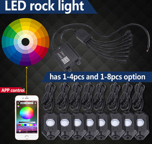 (8 Pods ) M0383:M.T.C Canada RGB LED Rock Lights Multicolor Neon LED Light Kit w/Bluetooth Controller, Timing, Flashing, Music Mode for Underglow Off Road Truck SUV