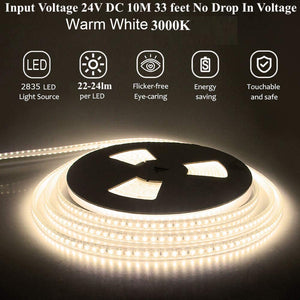 M0449: LED Strip Lights IP44 Waterproof 33ft 1200 LEDs 2835 SMD 24V DC 3000K/6000K/Blue Colour Available Outdoor  LED Flexible Tape