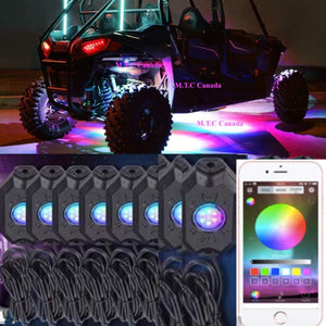 (8 Pods ) M0383:M.T.C Canada RGB LED Rock Lights Multicolor Neon LED Light Kit w/Bluetooth Controller, Timing, Flashing, Music Mode for Underglow Off Road Truck SUV