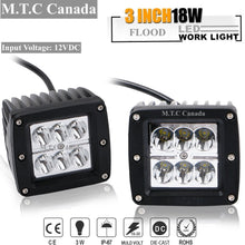 M0162 :M.T.C Canada (Pack of 2 Piece)18W Flood Beam Led Work Light 3X3" On Rack Bumper Grill Windshield Rzr Ranger Polaris Pods for Jeep Off road Ford Chevy GMC Hummer Bike Motorcycle Boat Backyard