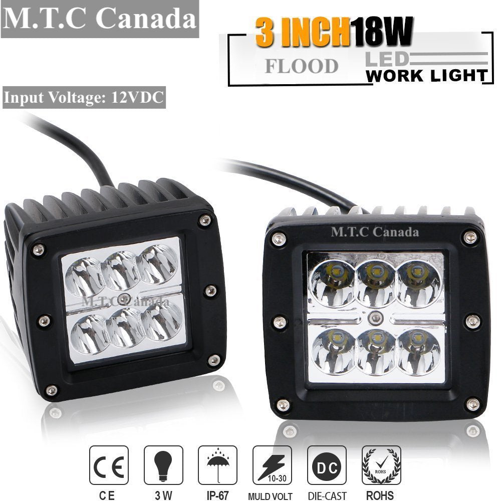 M0162 :M.T.C Canada (Pack of 2 Piece)18W Flood Beam Led Work Light 3X3