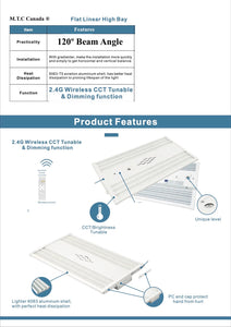 M0495 : M.T.C Canada ® Smart High Bay Linear 160W 20,800lm CCT Change With Remote 3500K to 5700K Dimmable CUL Certified Input Voltage 100-277VAC