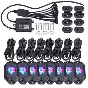 (8 Pods ) M0383:M.T.C Canada RGB LED Rock Lights Multicolor Neon LED Light Kit w/Bluetooth Controller, Timing, Flashing, Music Mode for Underglow Off Road Truck SUV