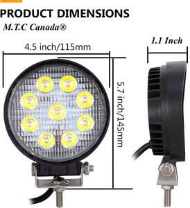 (Pack of 4 )M0160: 4 inch Round LED Light Off Road Application Work Light 27W 6000K IP67  Input 10-30VDC