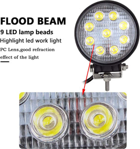 (Pack of 4 )M0160: 4 inch Round LED Light Off Road Application Work Light 27W 6000K IP67  Input 10-30VDC