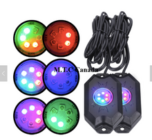 (4 Pods) M0382 : M.T.C Canada RGB LED Rock Lights Multicolor Neon LED Light Kit w/Bluetooth Controller, Timing, Flashing, Music Mode for Underglow Off Road Truck SUV - 4 Pods