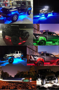 (8 Pods ) M0383:M.T.C Canada RGB LED Rock Lights Multicolor Neon LED Light Kit w/Bluetooth Controller, Timing, Flashing, Music Mode for Underglow Off Road Truck SUV