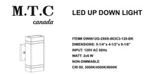 M0313: M0313 M.T.C Canada LED Wall Light Up Down watt 12W 3CCT Can Be Change With Button At Bottom 3000K/4500K/6000K Change Colour According To Your Choice Lumens 1500lm CETL Certified
