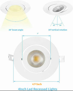 M0554 /6K: (Pack of 12 Piece 4 inch Gimbal Movable, 6000K) LED 4 inch slim panel light Round Gimbal Style Dimmable, 9W ,CETL Certified,Suitable for WET Locations, IC Rated,Easy