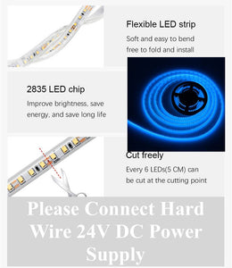 M0449: LED Strip Lights IP44 Waterproof 33ft 1200 LEDs 2835 SMD 24V DC 3000K/6000K/Blue Colour Available Outdoor  LED Flexible Tape