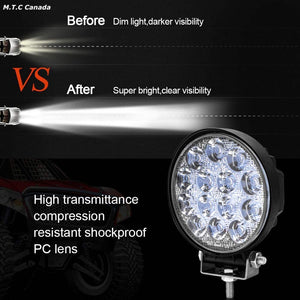 M0466 : Pack of 2 Piece M.T.C Canada® 4 inch 42W Square LED Work Light Bar Flood Beam 4200 Lumens 6000k for ATV Jeep Trailer Fishing Boat Tractor Truck
