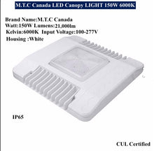 M0317 : LED Canopy Light 150W 21,000lm 6000K Bright White CULOutdoor /Indoor Bright White Waterproof IP65