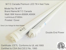 Pack of 25 Piece M.T.C Canada Premium Range LED T8/T10/T12 4 Feet Tube Light 18W 2160lm 4000K(Neutral White) Frosted Cover CETL Certified
