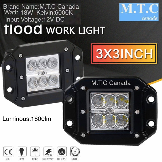 M0219: LED 3 inch LED Bar 18W Flush Mount 6000K IP67 Input Voltage 12V DC CE,ROHS Pac of 2 Piece For Sale For $50.00 Cad