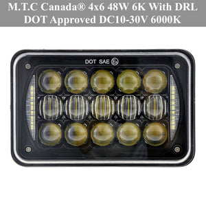 1 pair M0417 : M.T.C Canada LED 4x6 Head light 48W 4800lm Hi/Low And DRL DOT Approved Replacement For H4651 H4652 H4656 H4666 H6545(Pack of 2 Piece)