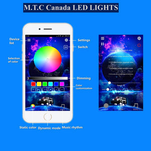 M0206 :M.T.C Canada 7 Inch Led Headlights 45x2 =90W 6000K RGB Halo Angel Eye with Amber Signal Bluetooth Remote Music Mode DOT