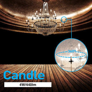 ( Pack of 24 )M0262  :LED Candelabra Bulb,4W 440lm E26 Filament Candle Light Bulbs, CUL Certified Dimmable E26 Screw Base.