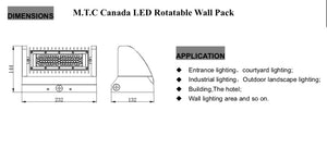 M0316 :M.T.C Canada LED Rotatable Wall Pack 40W RGB with Remote 5200lm Input Voltage :100-277V Black Housing, Outdoor/Indoor Ip65 for Sale Price $140.00 CAD
