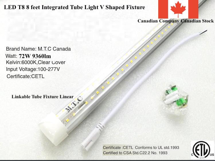 M0507: (Pack of 20 Piece ) 8 Feet LED T8 8 Feet Integrated Tube Light Fixture Linkable 72W 9360lm(130lm/W) 6000K CETL Certified Double Row Can Be Link Together Up to 4 Piece For Sale