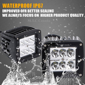 M0162 :M.T.C Canada (Pack of 2 Piece)18W Flood Beam Led Work Light 3X3" On Rack Bumper Grill Windshield Rzr Ranger Polaris Pods for Jeep Off road Ford Chevy GMC Hummer Bike Motorcycle Boat Backyard