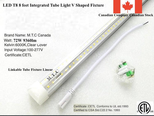 M0507: (Pack of 10 Piece ) 8 Feet LED T8 8 Feet Integrated Tube Light Fixture Linkable 72W 9360lm(130lm/W) 6000K CETL Certified Double Row Can Be Link Together Up to 4 Piece