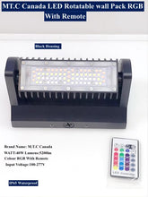 M0316 :M.T.C Canada LED Rotatable Wall Pack 40W RGB with Remote 5200lm Input Voltage :100-277V Black Housing, Outdoor/Indoor Ip65 for Sale Price $140.00 CAD
